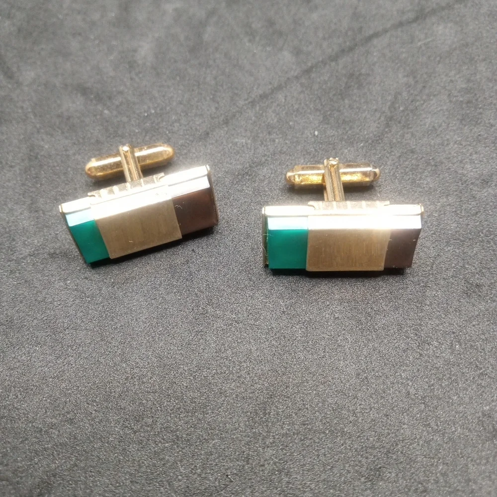 Vintage Cufflinks Green And Brown Adjustable Gold Tone By Kreisler Craft USA